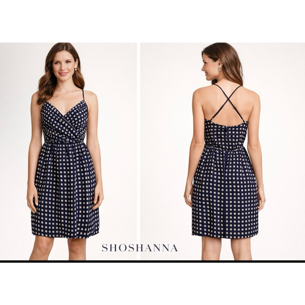 Shoshanna Silk Navy White Gingham Mini Dress Size 4